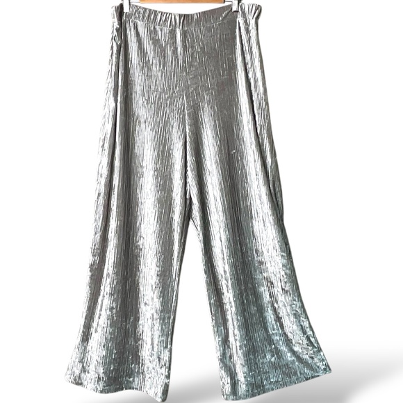 BANANA REPUBLIC FACTORY Easy Care Silver Wide Leg Ribbed Velvet Pull On Pants XL - Picture 3 of 10